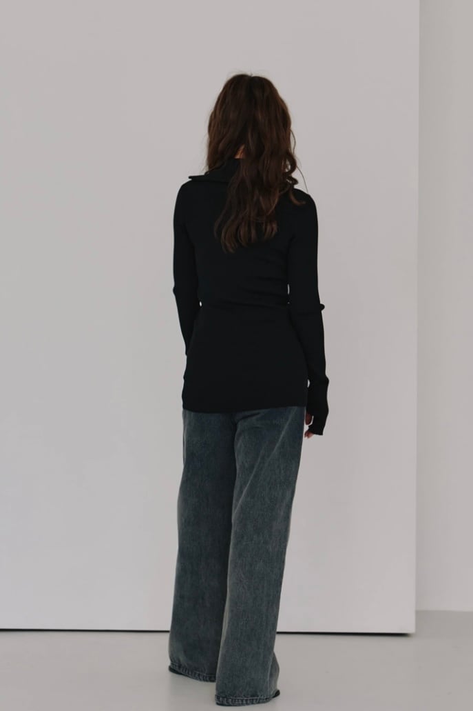 Hella zip up rib knit ジップアップリブニット Black | planet3rd