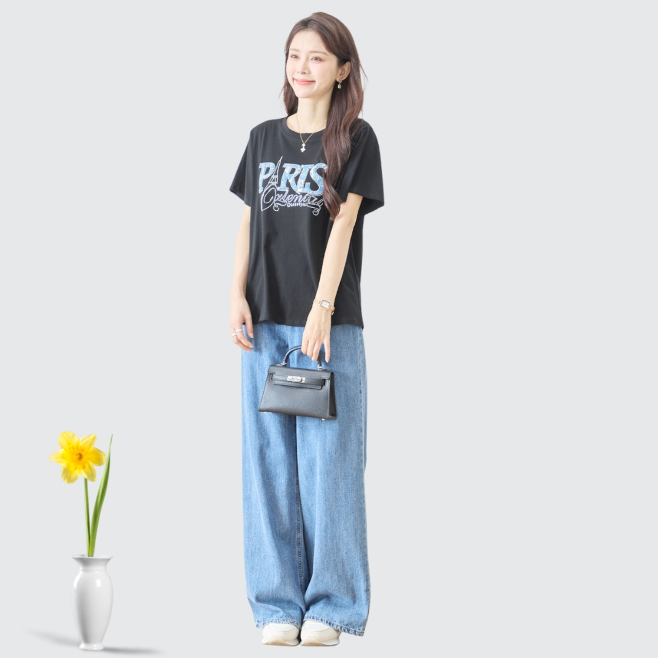 TRUBE ラインストーン装飾エッフェル塔Tシャツ【L~LL】ブラック