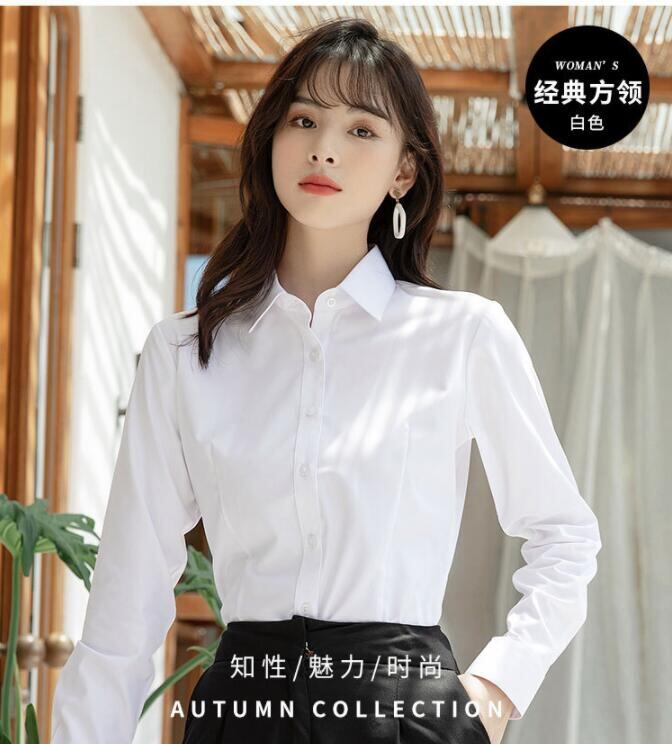 ワイシャツ ブラウス オフィス フォーマル 開襟 白 長袖 レディース 制服 シャツ スリム 事務服