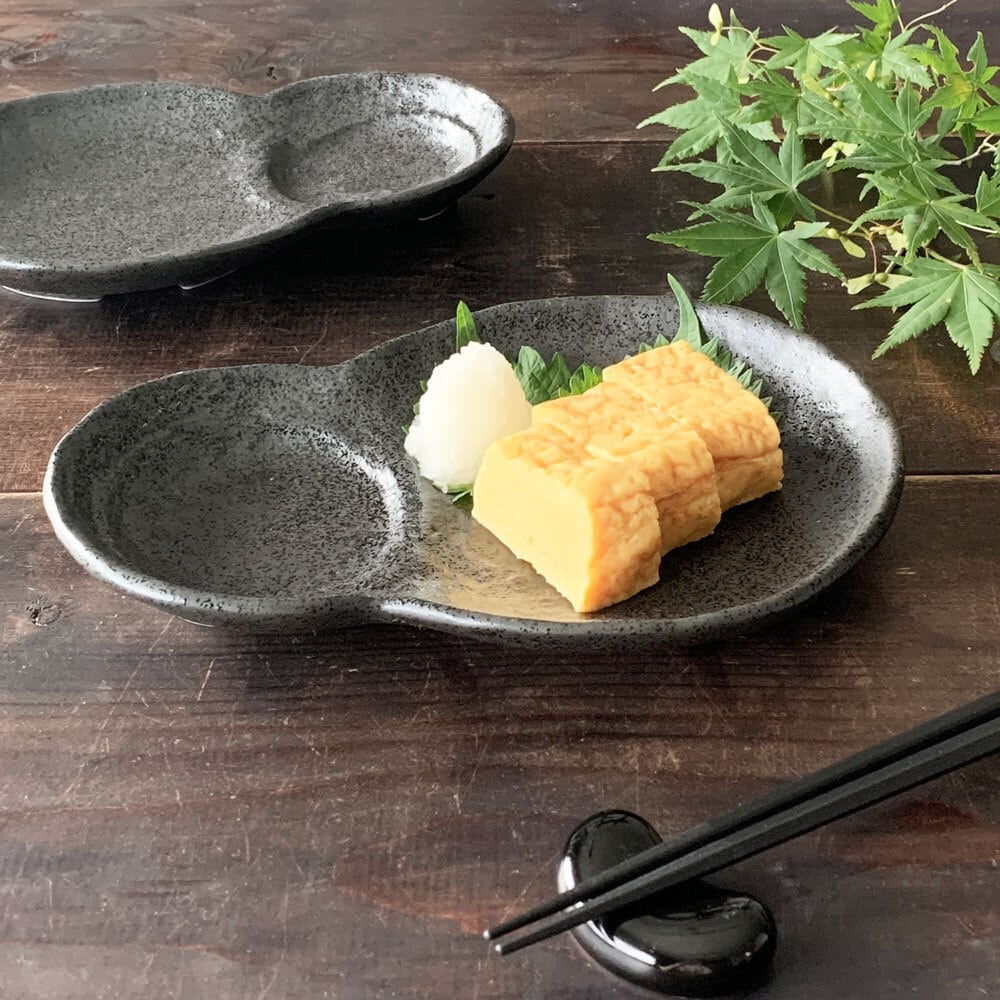 天目 吉兆 仕切り皿 黒 とんかつ 二品 盛皿 2つ仕切り皿 和食器 | みの