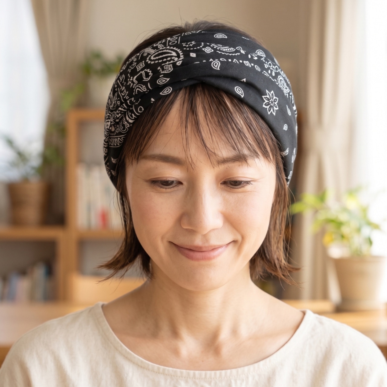 ペイズリー柄おうち帽子|医療用帽子 ケア帽子 2WAYヘアターバン バンダナ風 室内