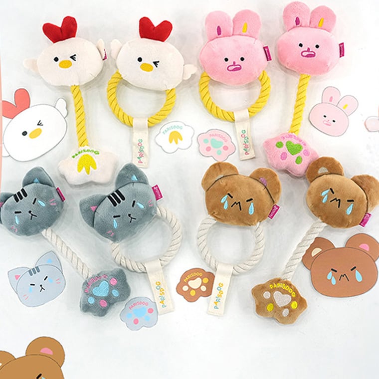 catch rope toy 4color 2type / ペット 犬 おもちゃ 噛む 音が鳴る ロープ 知育玩具 鳴き笛入り 可愛い わんちゃん おもちゃ ストレス解消 韓国 ペット用品