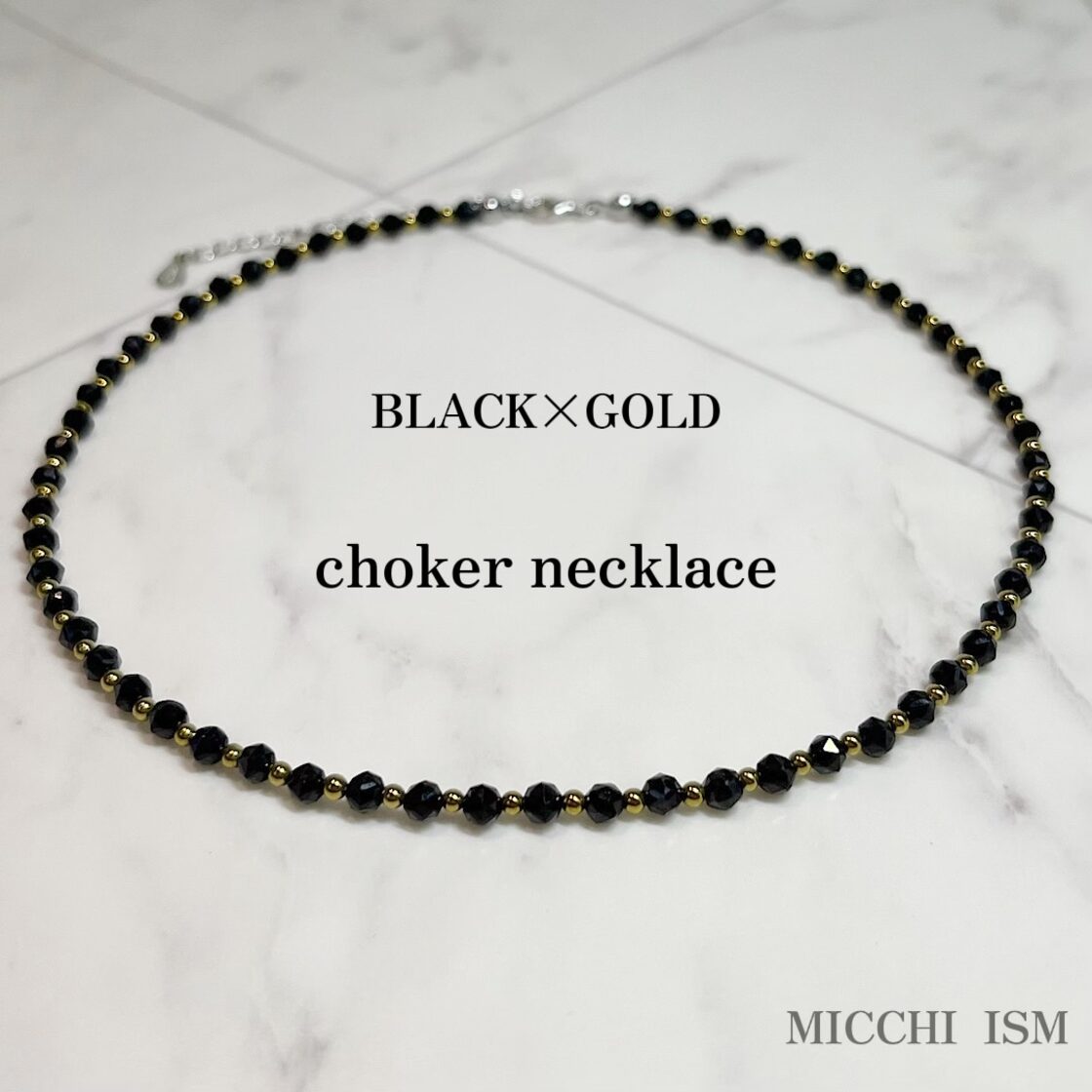 BLACK GOLD ブラックスピネル天然石 高級 チョーカー ネックレス 