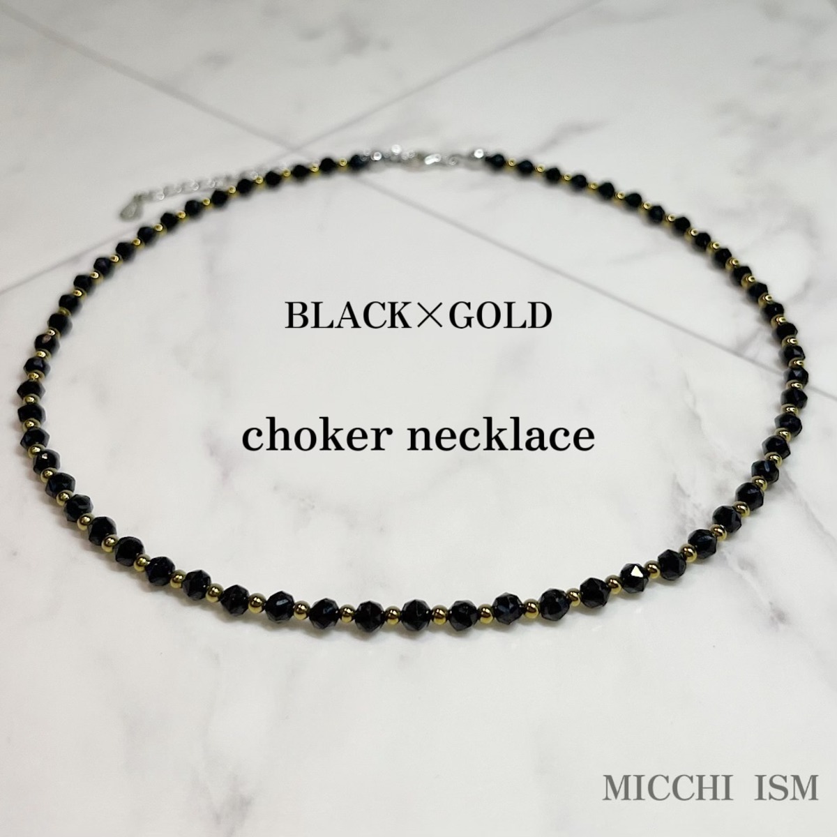BLACK GOLD ブラックスピネル天然石 高級 チョーカー ネックレス 