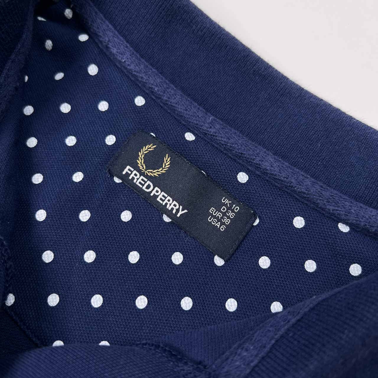 FRED PERRY フレッドペリー 水玉 ドット 半袖 ポロシャツ UK10(M程度) /ネイビー/レディース/ヒットユニオン代理