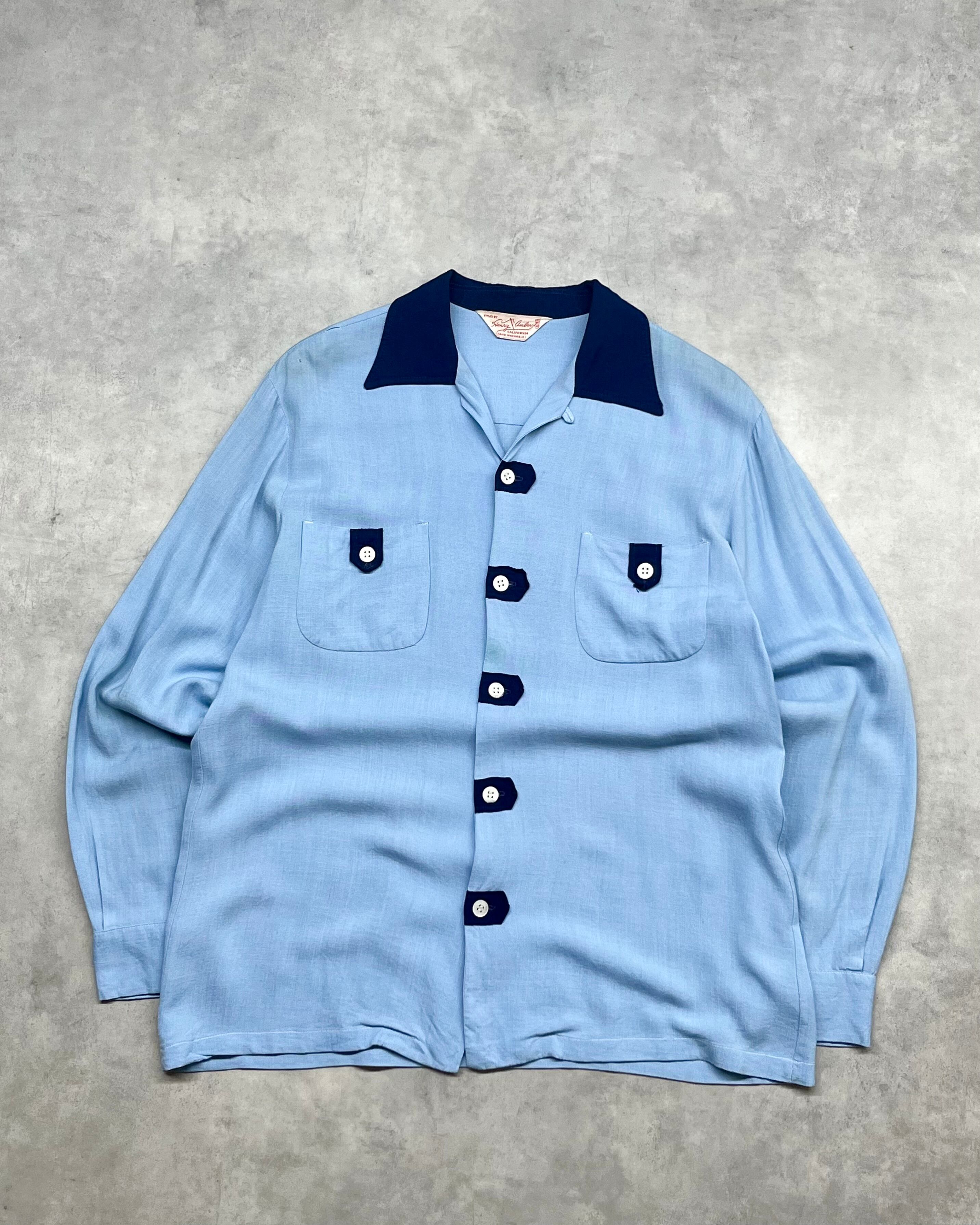 "Special" 50s Henry Amder 2tone Design L/S Open Collar Rayon Shirt