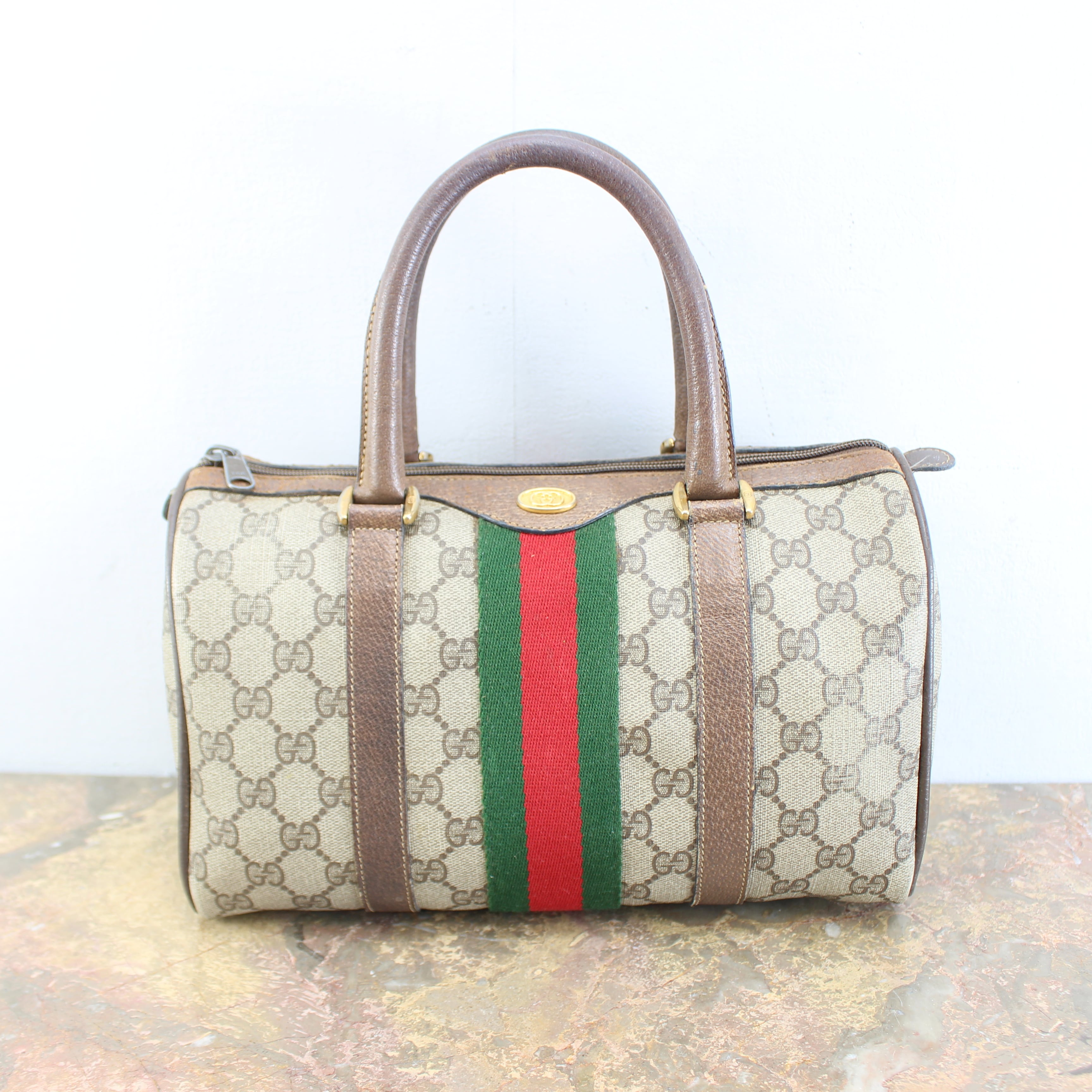 OLD GUCCI SHERRY LINE GG PATTERNED MINI BOSTON SHOULDER BAG MADE