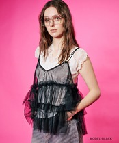 アシメトリーフリルチュールキャミTOPS (BLACK)　CQ-48105