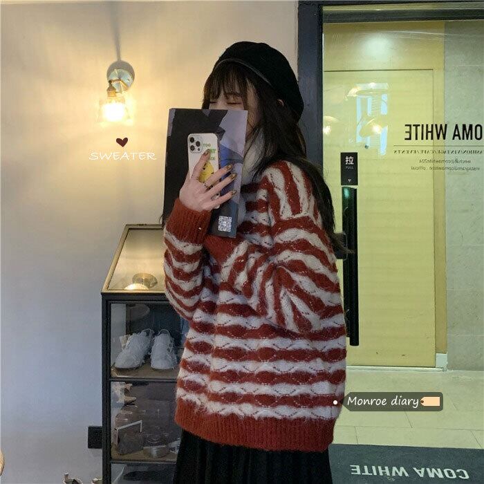 セーター ルーズストライプニット スタイルシャツ トップス ウィンター 冬物 モンロー97890125506