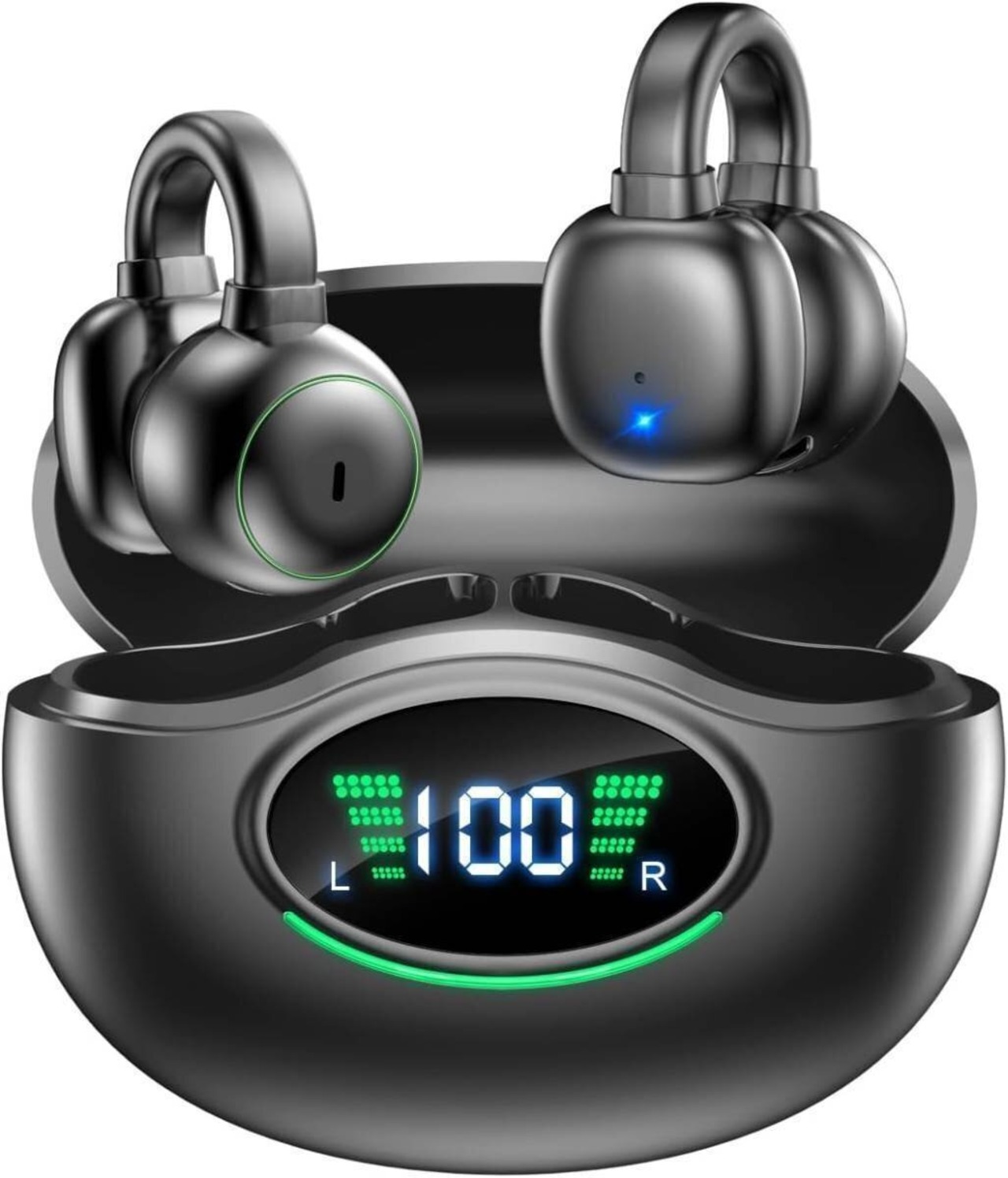 Bluetooth5.3 空気伝導 ワイヤレスイヤホン 骨伝導 オープンイヤー 音漏れ抑制 耳閉塞なし 数値LED Type-C急速充電