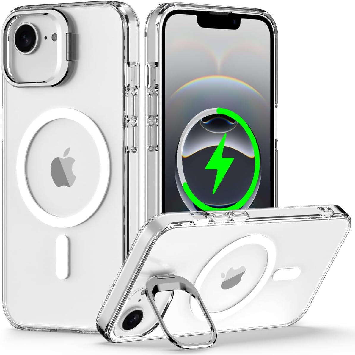 【純正MagSafe対応・スタンド機能 】iPhone 16E 用 ケース Magsafe対応 ワイヤレス充電 隠しスタンド (クリア)