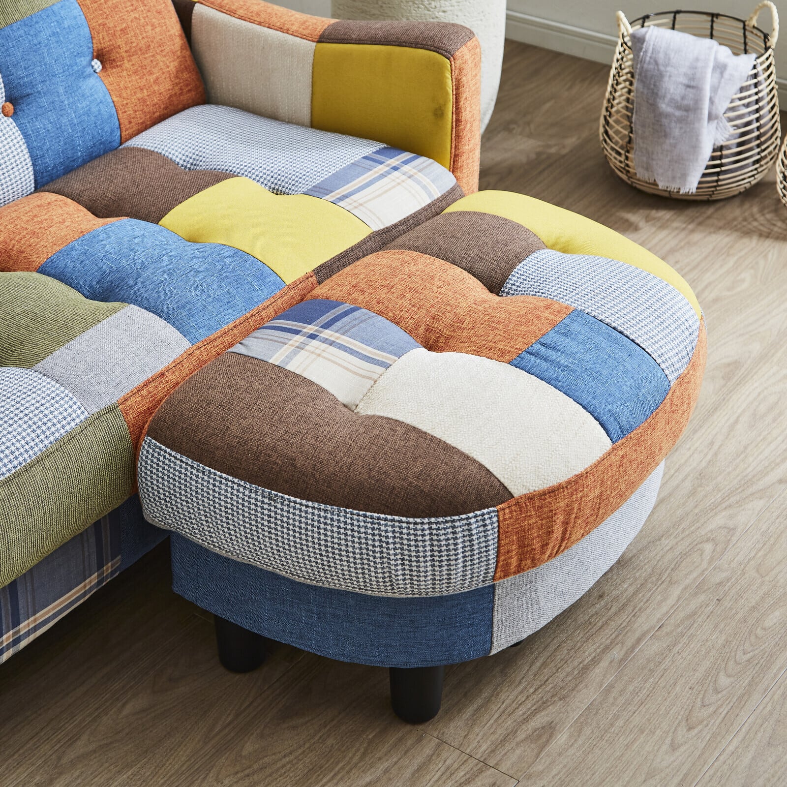 北欧モダン  パッチワークデザインソファ オットマン付き 北欧モダン パッチワークデザインソファ オットマン付き