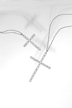 クロスデザイン エメラルドカット ダイヤモンド ネックレス VVS1~VS1 Pt / 1.442ct / 0.050ct