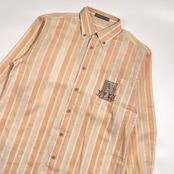 リネン混 GREEN CLUBS グリーンクラブ ワーナー ロードランナー ストライプ BD ボタンダウン 長袖シャツ 4/オレンジ系 メンズ
