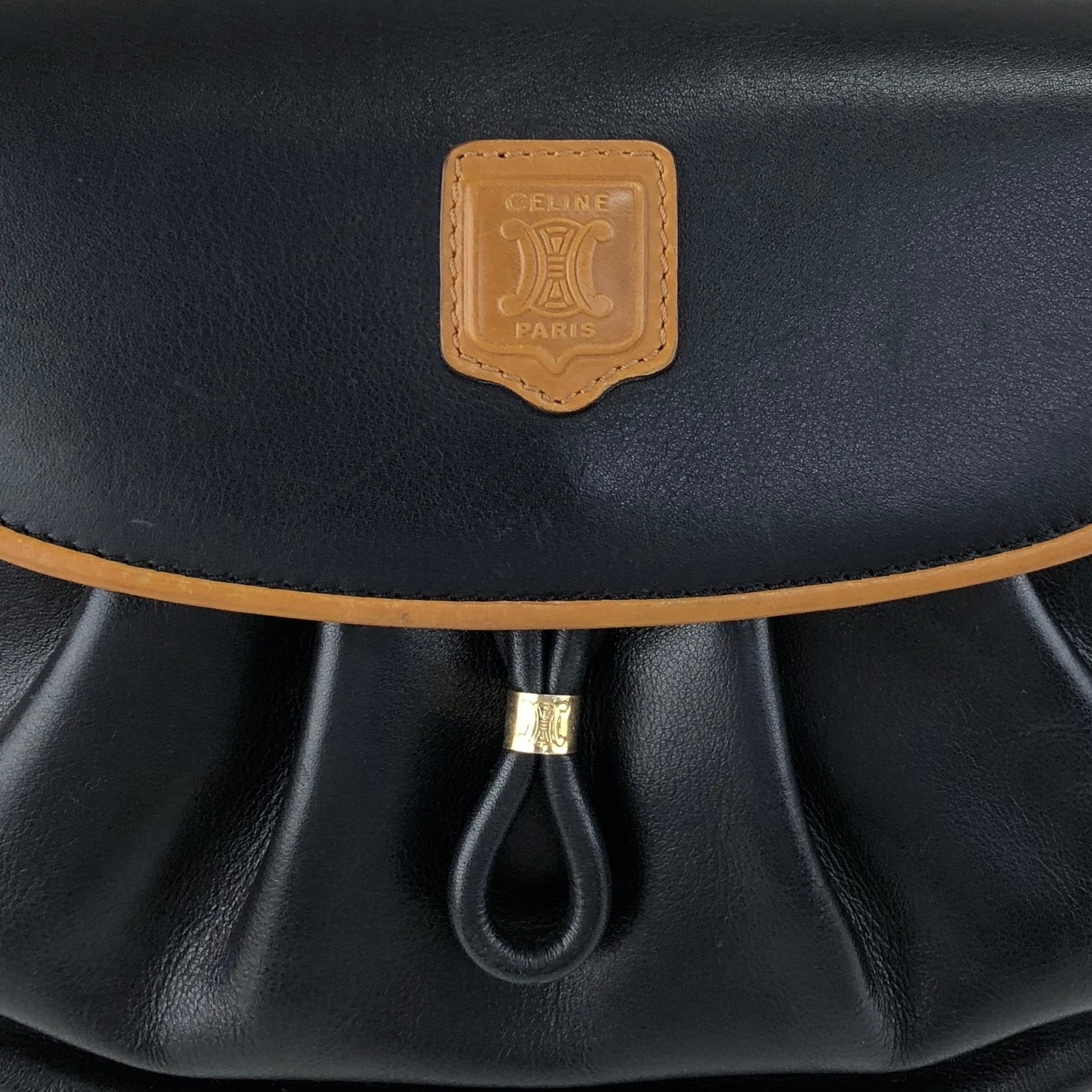 CELINE セリーヌ ショルダーバッグ ブラック×ブラウン ブラゾン型押し
