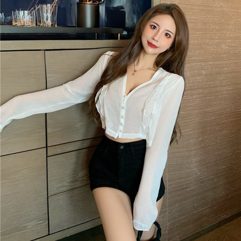 シャツ オータムVネックトップス レディース ロング 秋物 ハンチェンe93694734076