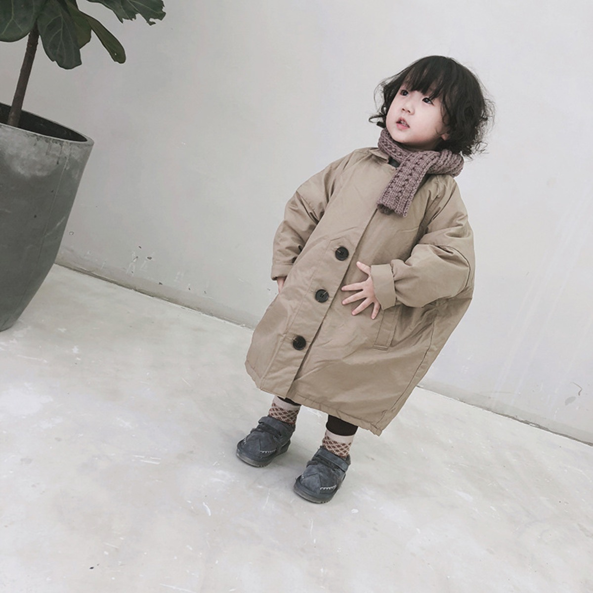 韓国子供服 ナチュラル ゆったりコートアウターロング丈】ベージュ 