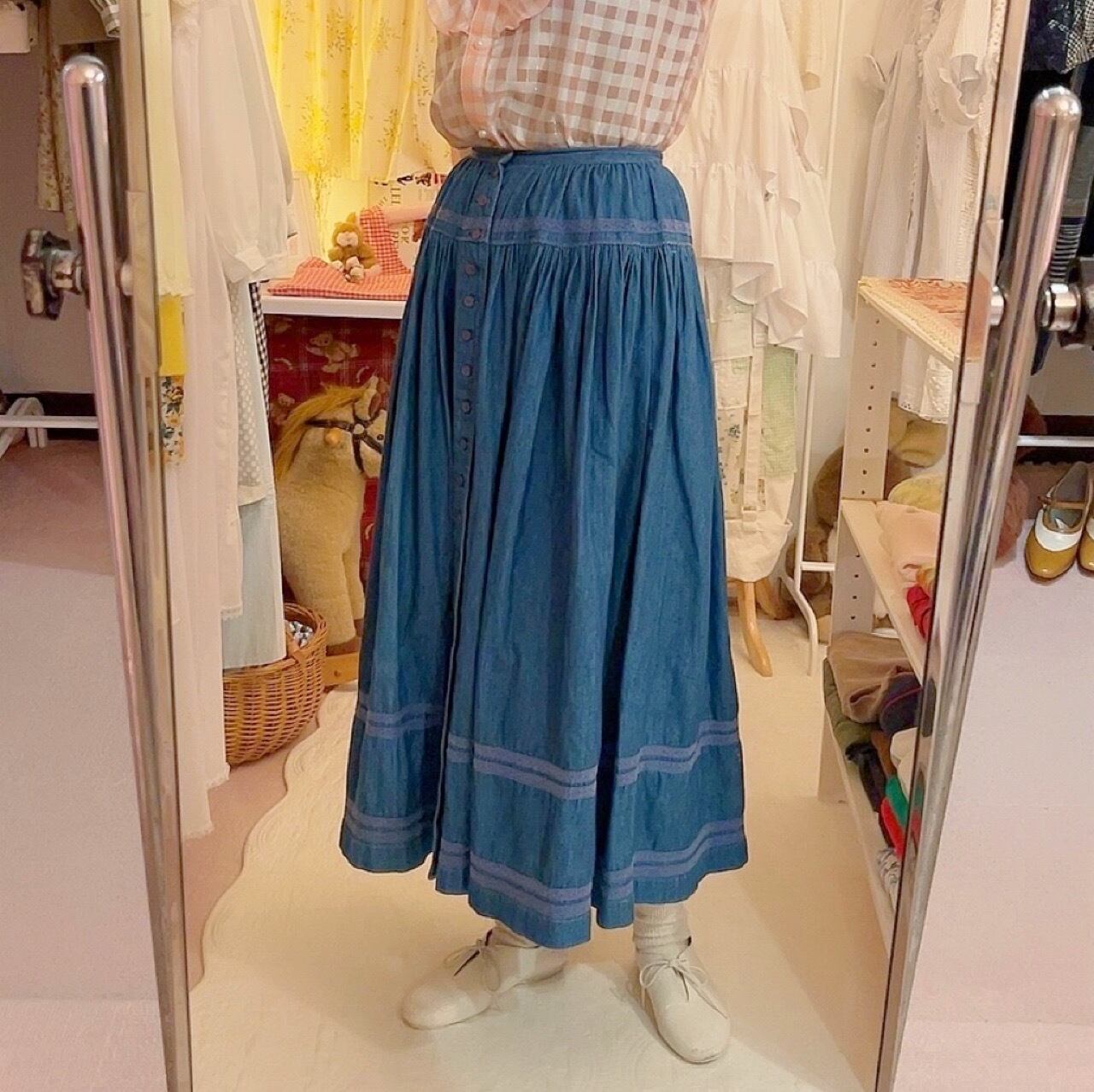 PINKHOUSE / denim lace tiered skirt