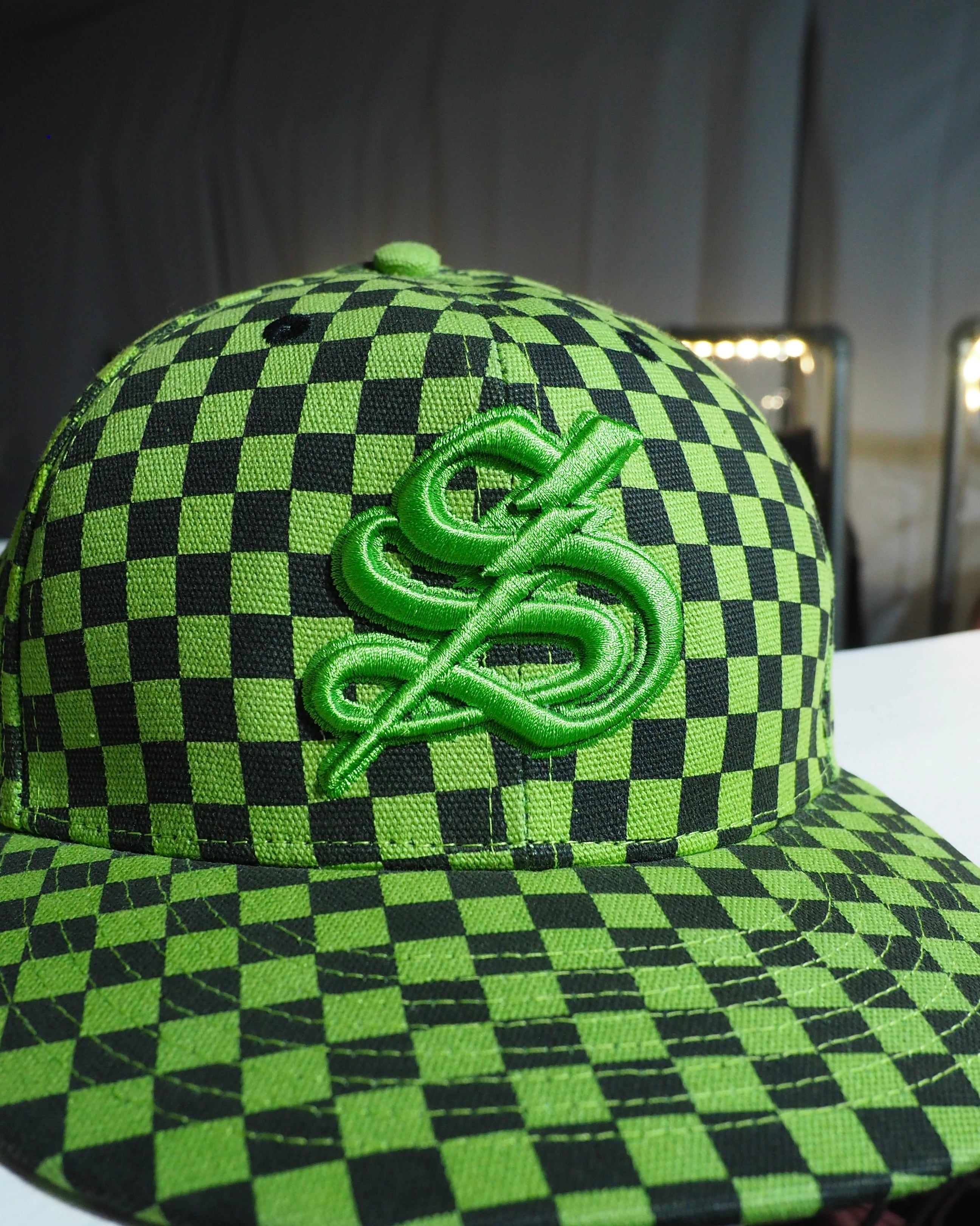 Vivid Light Green Checker board pattern Design Cap