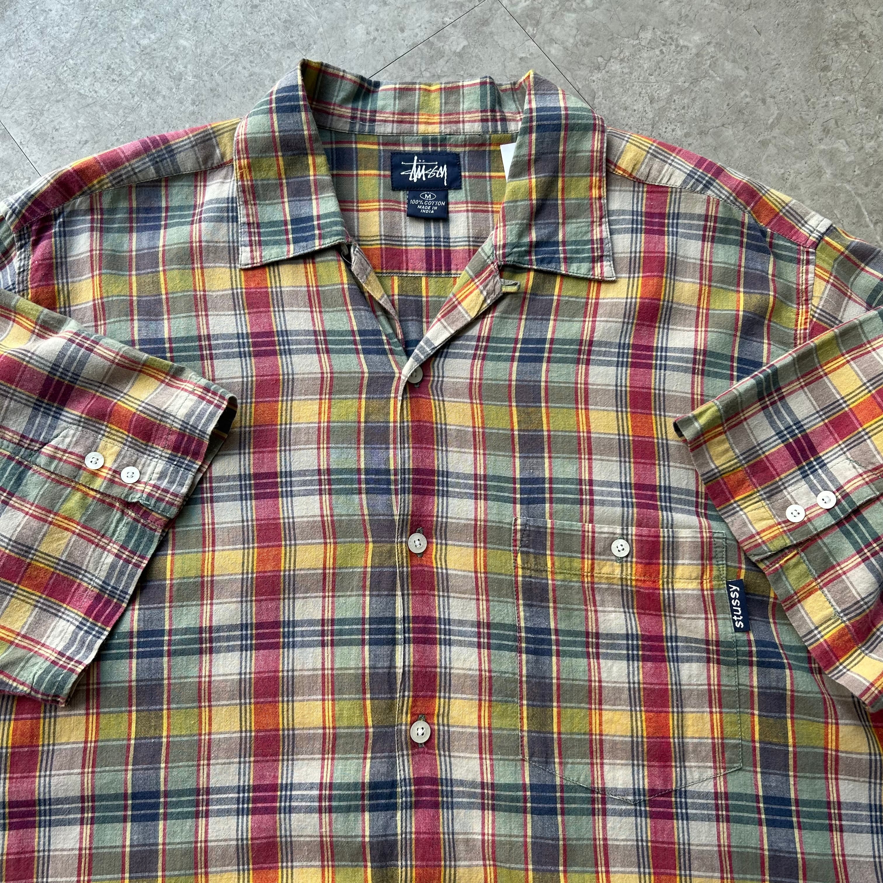 90s old STUSSY check pattern S/S open colour shirt【仙台店