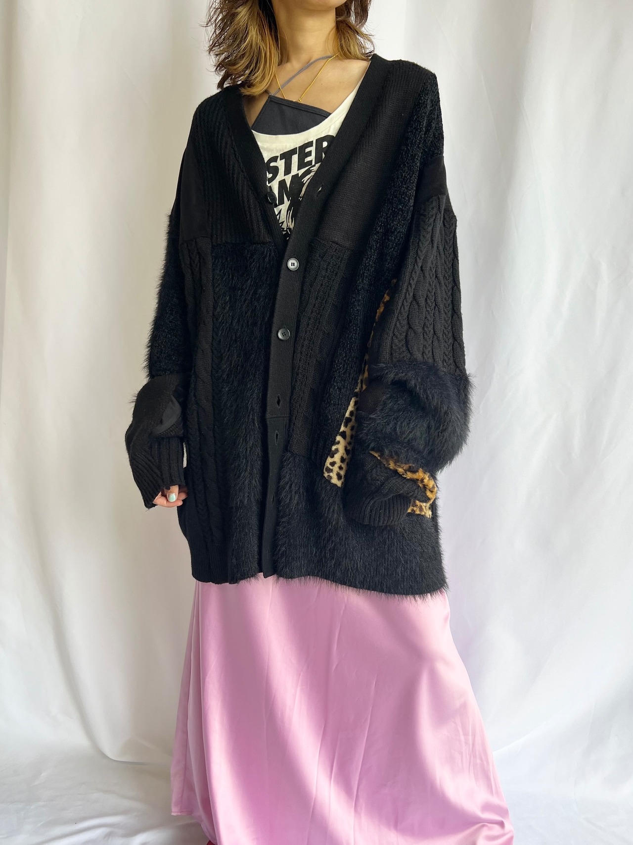 【KOH ISHIGURO】"再構築" REMAKE Leopard print and knit patchwork cardigan - 9