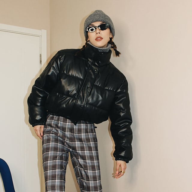 ダウンジャケット レディース アウター ショート丈 フェイクレザー