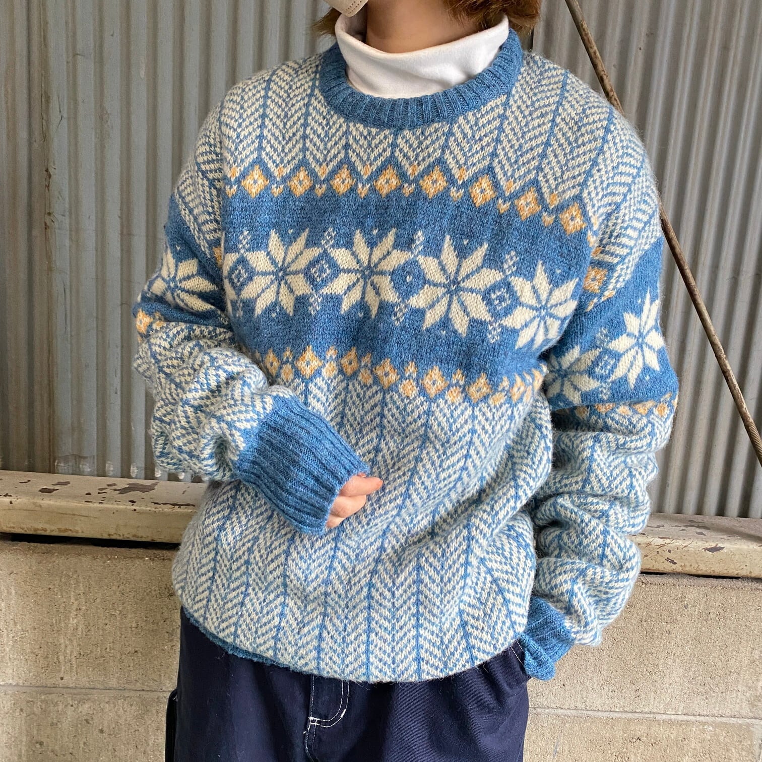 AUTHENTIC ニットセーター ノルディック柄 ヴァージンウール100%-