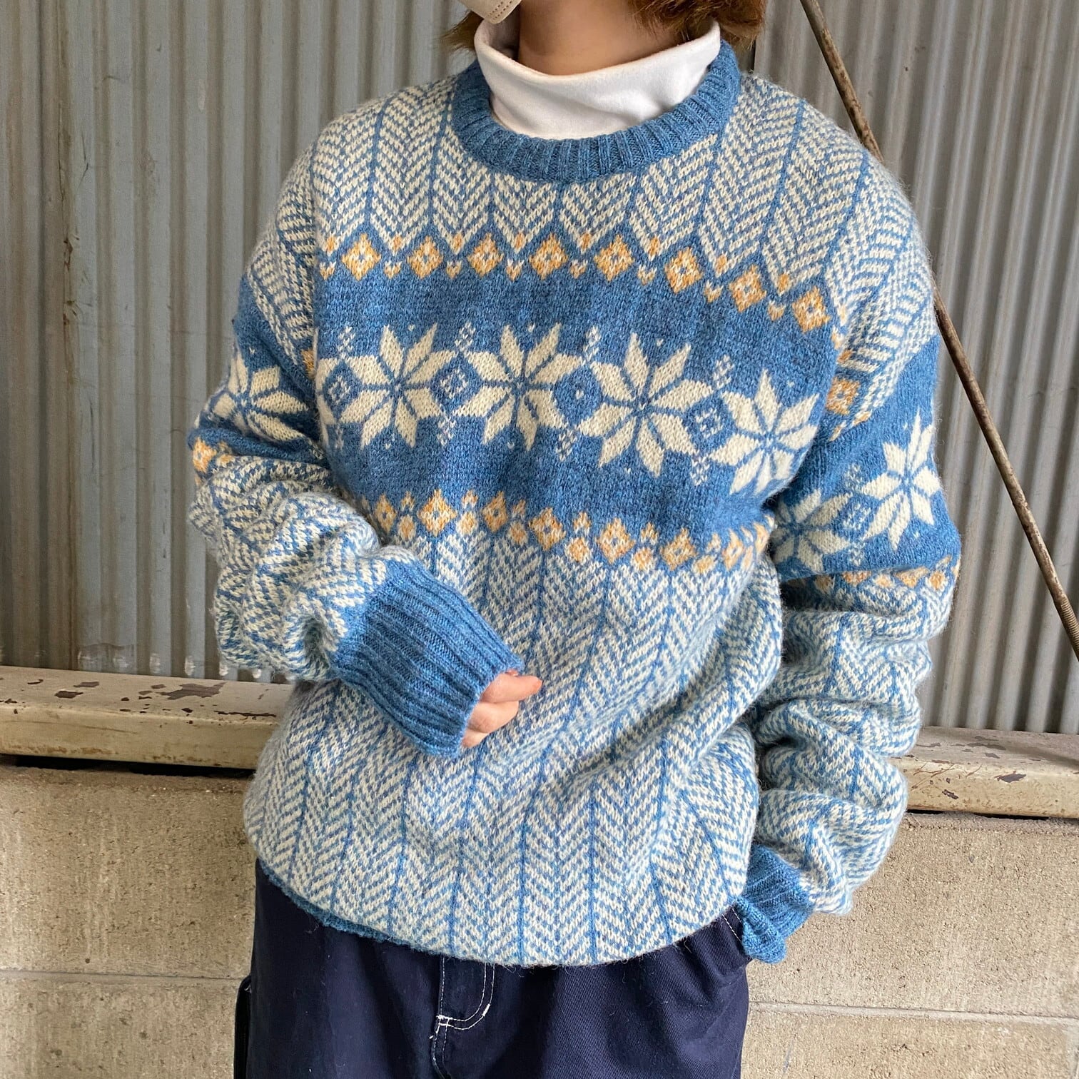 vintage　50s　ノルディック柄　セーター　ニット　紺色　ネイビー
