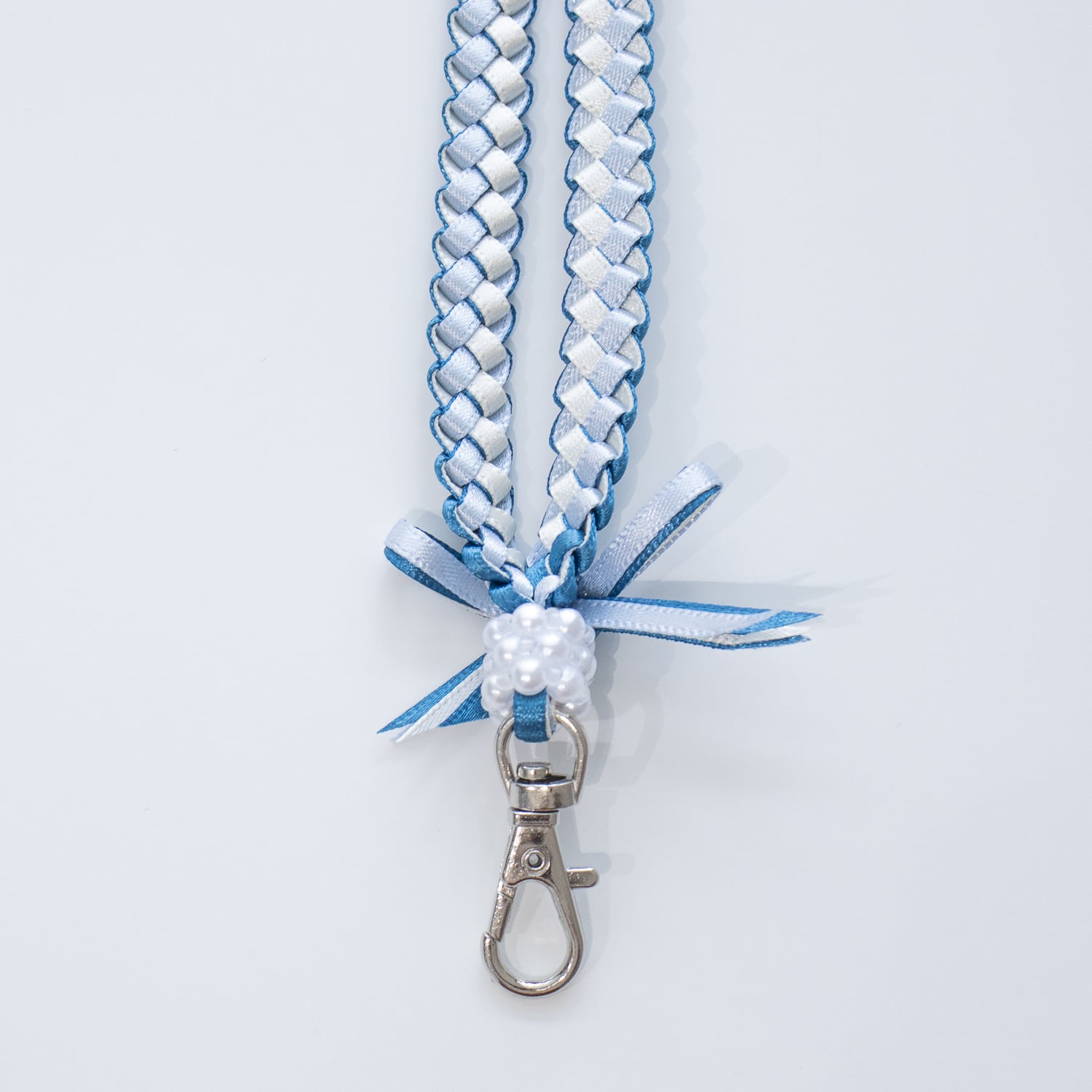 リボンレイ ネックストラップ ブルー系/リボン×ホワイト 社員証・パス