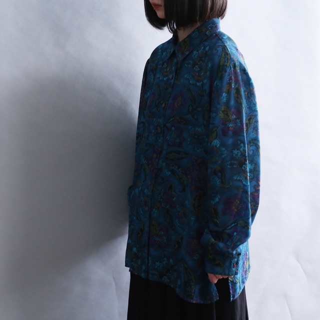 cold collar flower pattern l/s see-through shirt