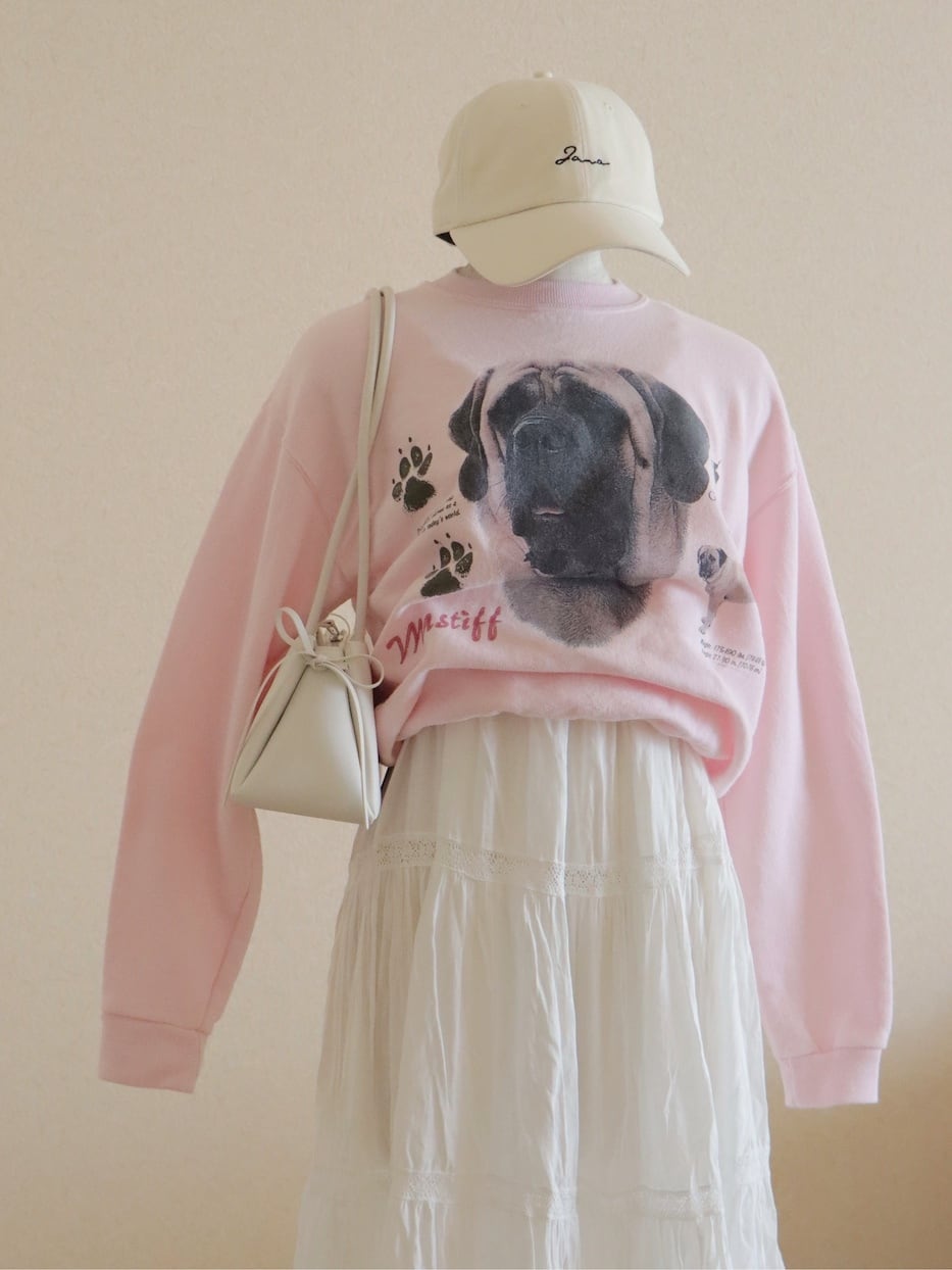●90s pink color Mastiff dog design print sweatshirt