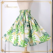 フラダンス 衣装 パウスカート ホワイト系 モンステラ柄 ハワイアンプリント アロハ フラ ダンス レッスン 練習 植物柄 花柄 シングルスカート 軽やか ふんわり さわやか かわいい おしゃれ 華やか グリーン系 イエロー系 ベージュ系 白 緑 黄緑 黄 グランジ加工 フレアスカート カジュアル カラフル スポーツウェア イベント用 レディース
