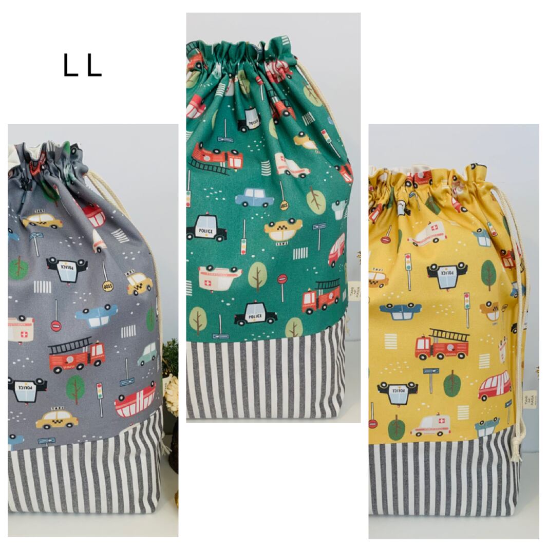巾着袋L L(お着替え袋)『いろんな車』