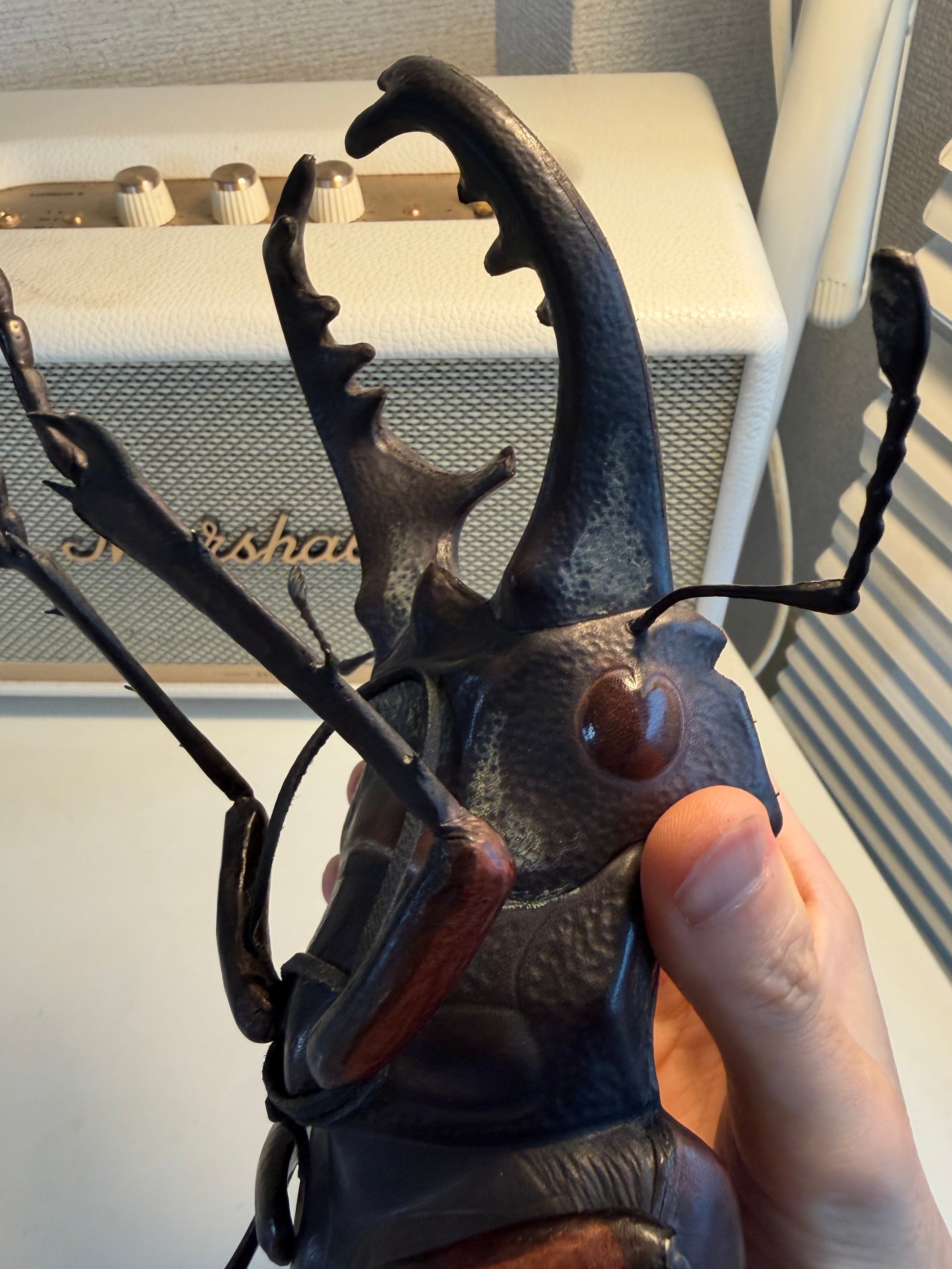 クワガタ (レザークラフト) 足先縦30cm、巾20cm 作者 河野 甲