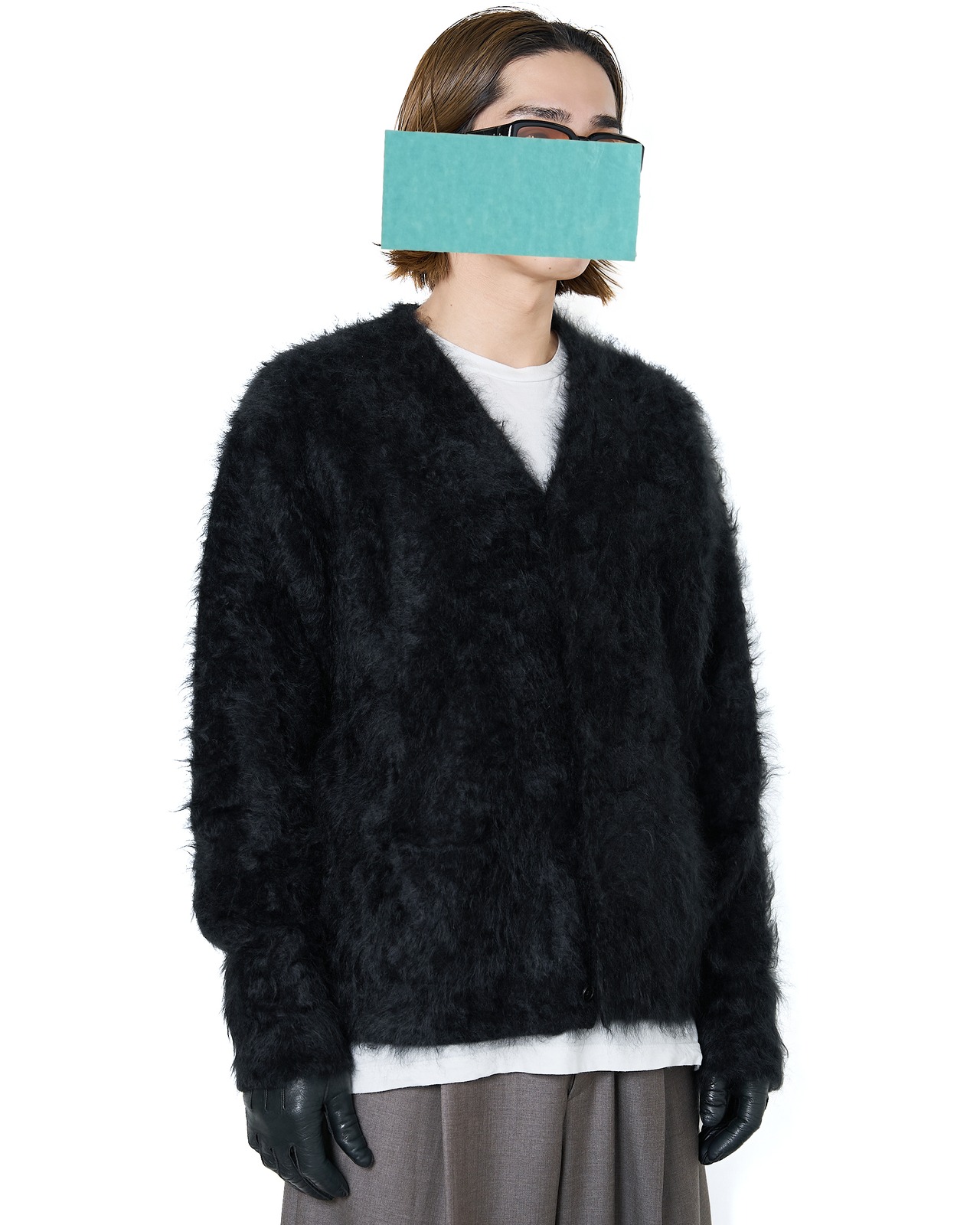 ssstein "CASHMERE SHAGGY KNIT  V NECK CARDIGAN〔BLACK〕"
