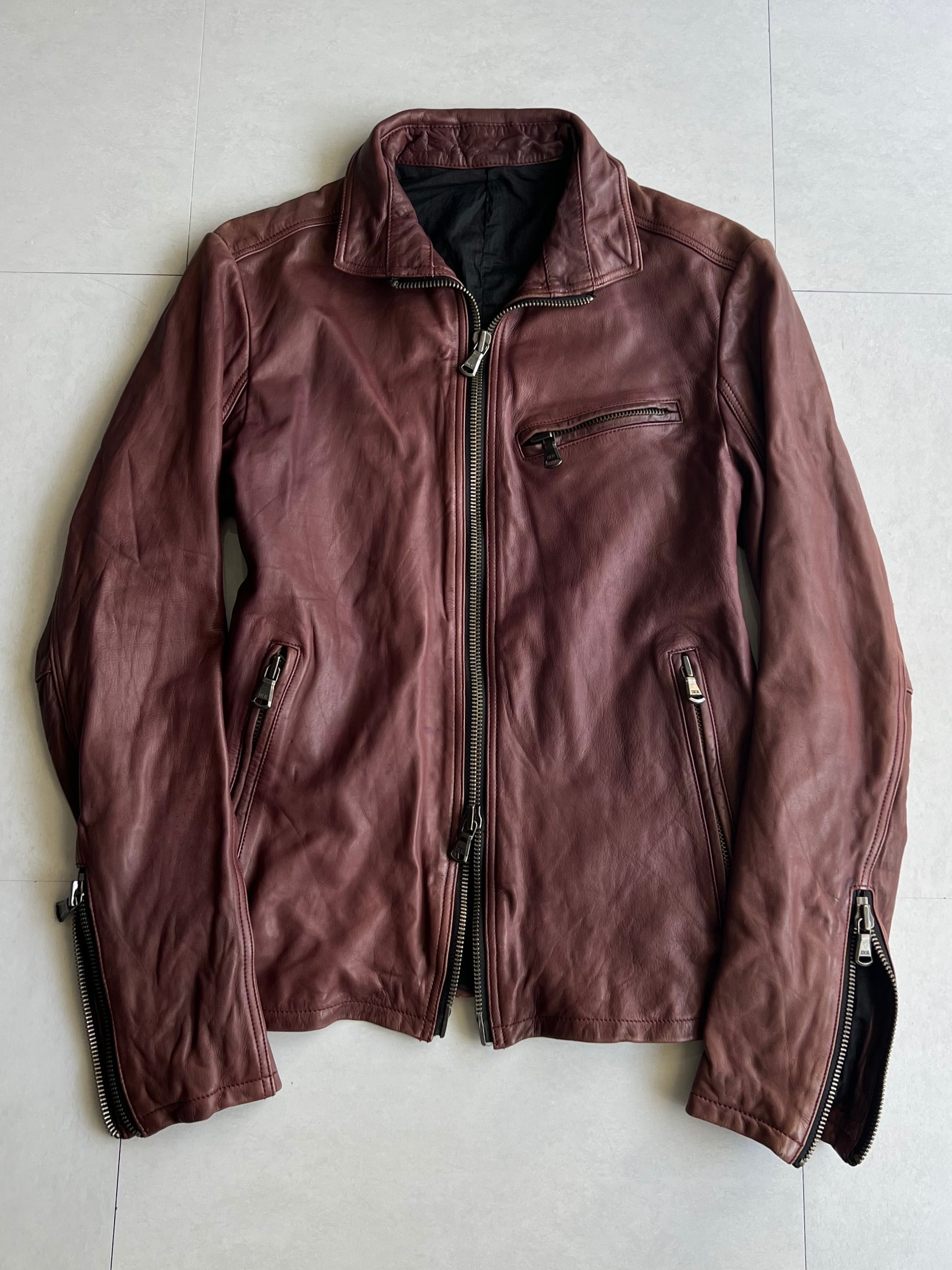 "SHADE SHELLAC" Dusty Red Leather Jacket