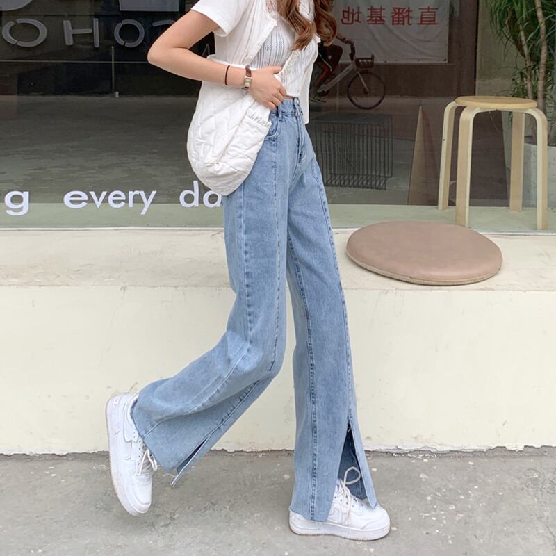 ジーンズ ハイウェストルーズパンツ スプリングオータム ストリート 春物 秋物 試着室9756919683