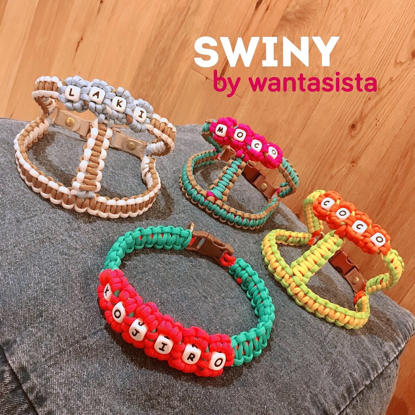 M【フラワー首輪】名入れ♡パラコードドッグカラー☆SWINY by
