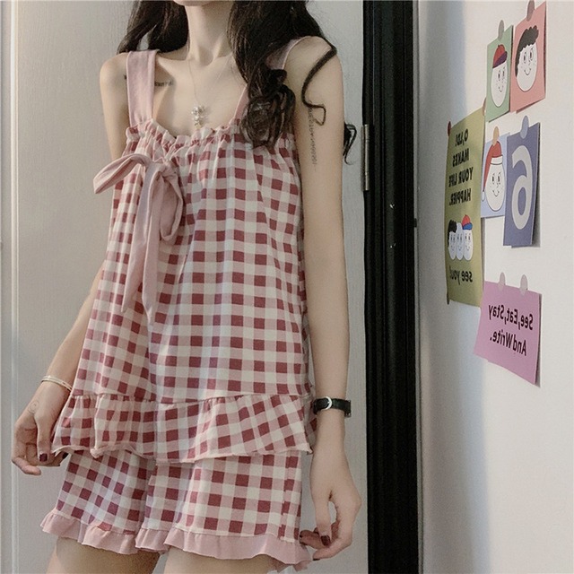 格子柄レディースサマーショーツ リボン 大人ガーリー スウィート キュート カジュアル 夏物 ブルマー 萌量不足44667715217