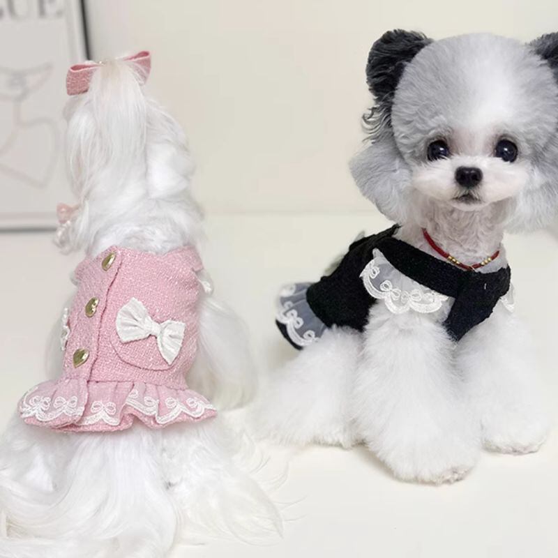 ハートとリボンのツイードワンピース 犬服 00478