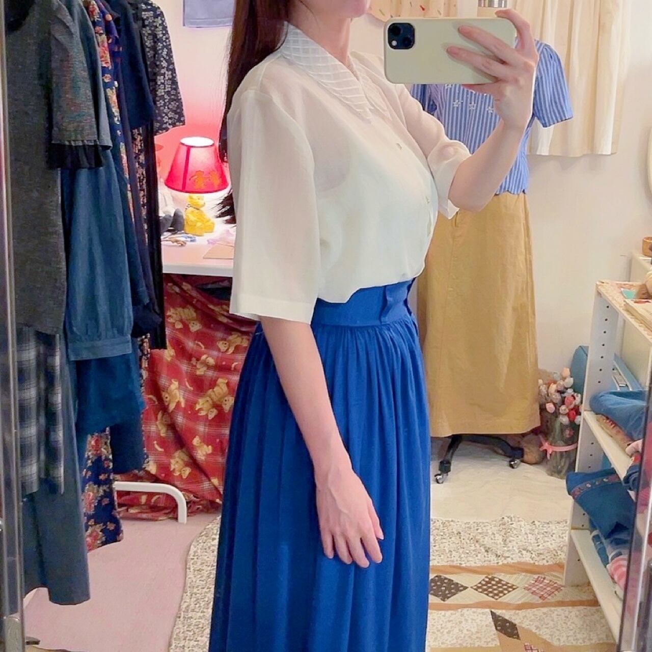 sheer plaid collar white blouse