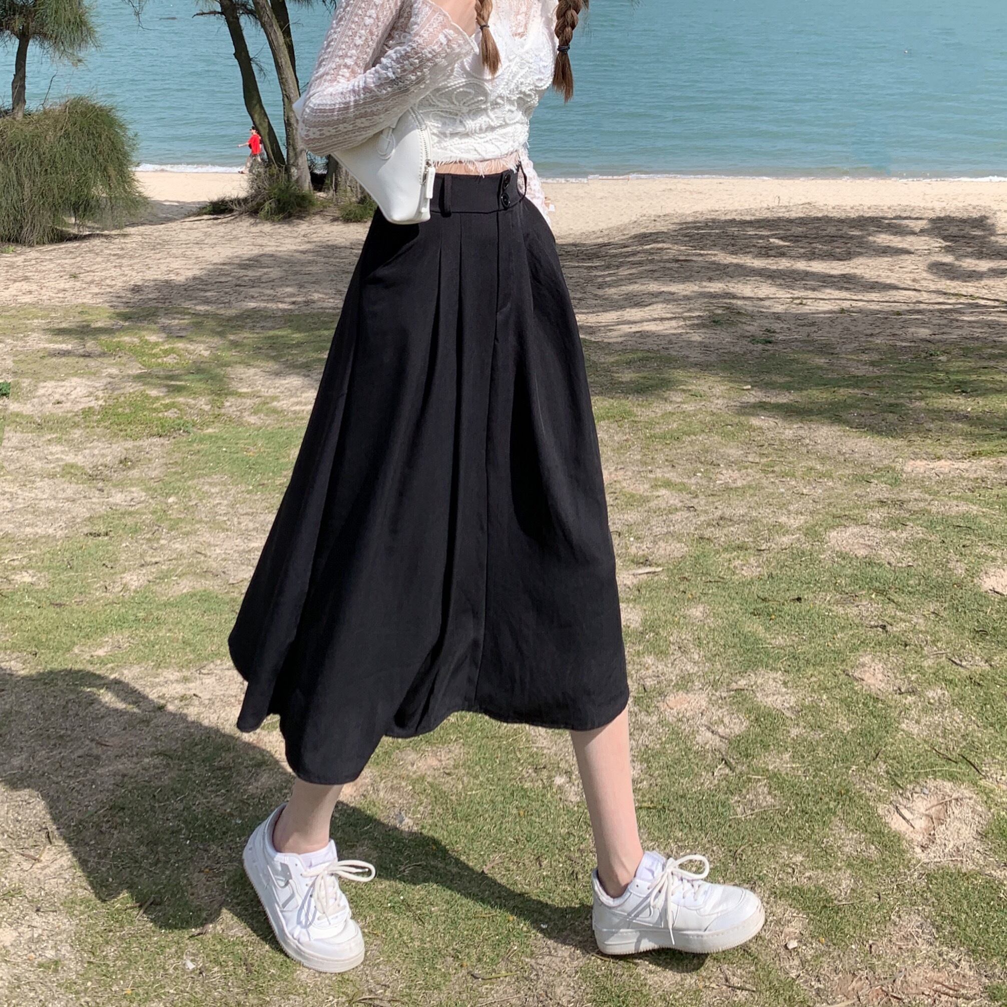 スカート サマーAラインハイウェスト薄手 エラスティック 伸縮 夏物 1号婦人23781292056