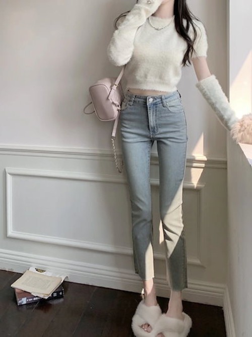 ワイドパンツ レディース ロングパンツ ダメージ 9分小足ペンシルパンツ 水洗ストレッチタイト カジュアル 2025春夏 脚長効果！スキニーデニムパンツ