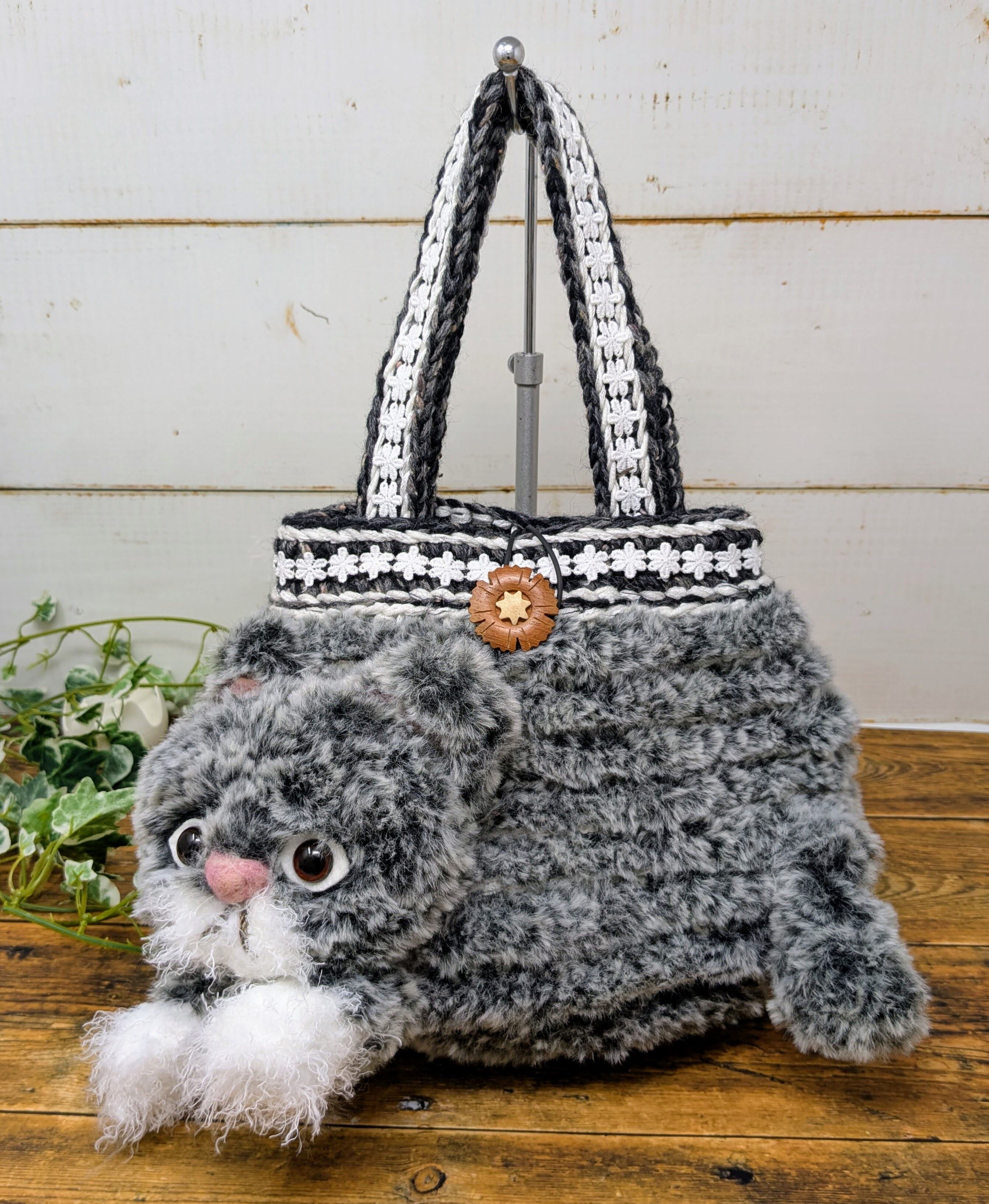 グラニートートバッグ　デザイナーズ　ドット・メガネねこ（グレー/黒ドット） グラニートートバッグ デザイナーズ ドット・メガネねこ（グレー・黒