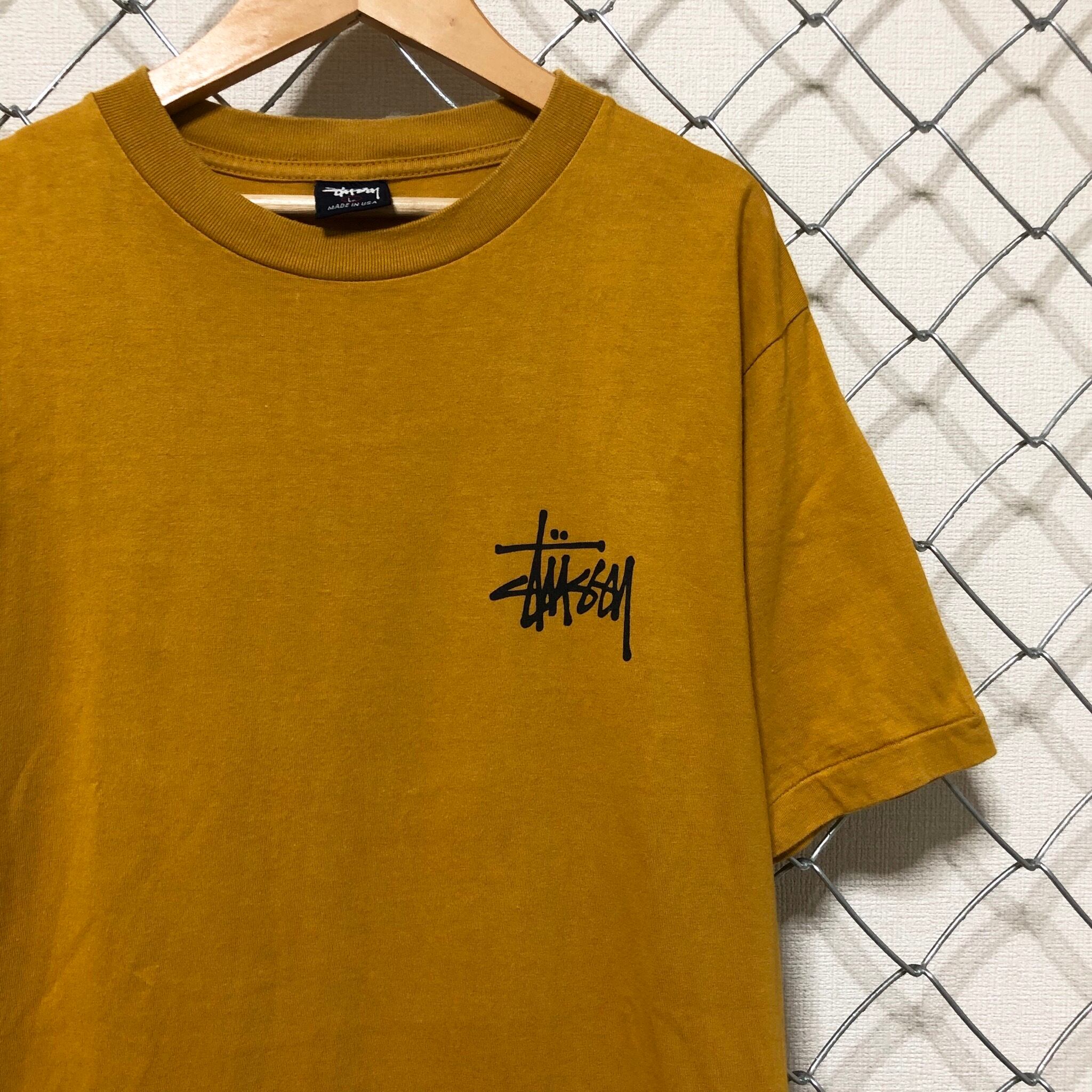 【1点もの】usa製stussy半袖Tシャツ黄金サイズLストリート黒アロハ.