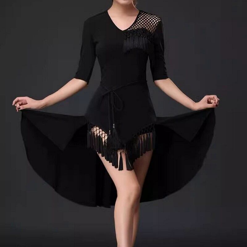 アシメトリー フリンジデザイン Vネックドレス ds0528