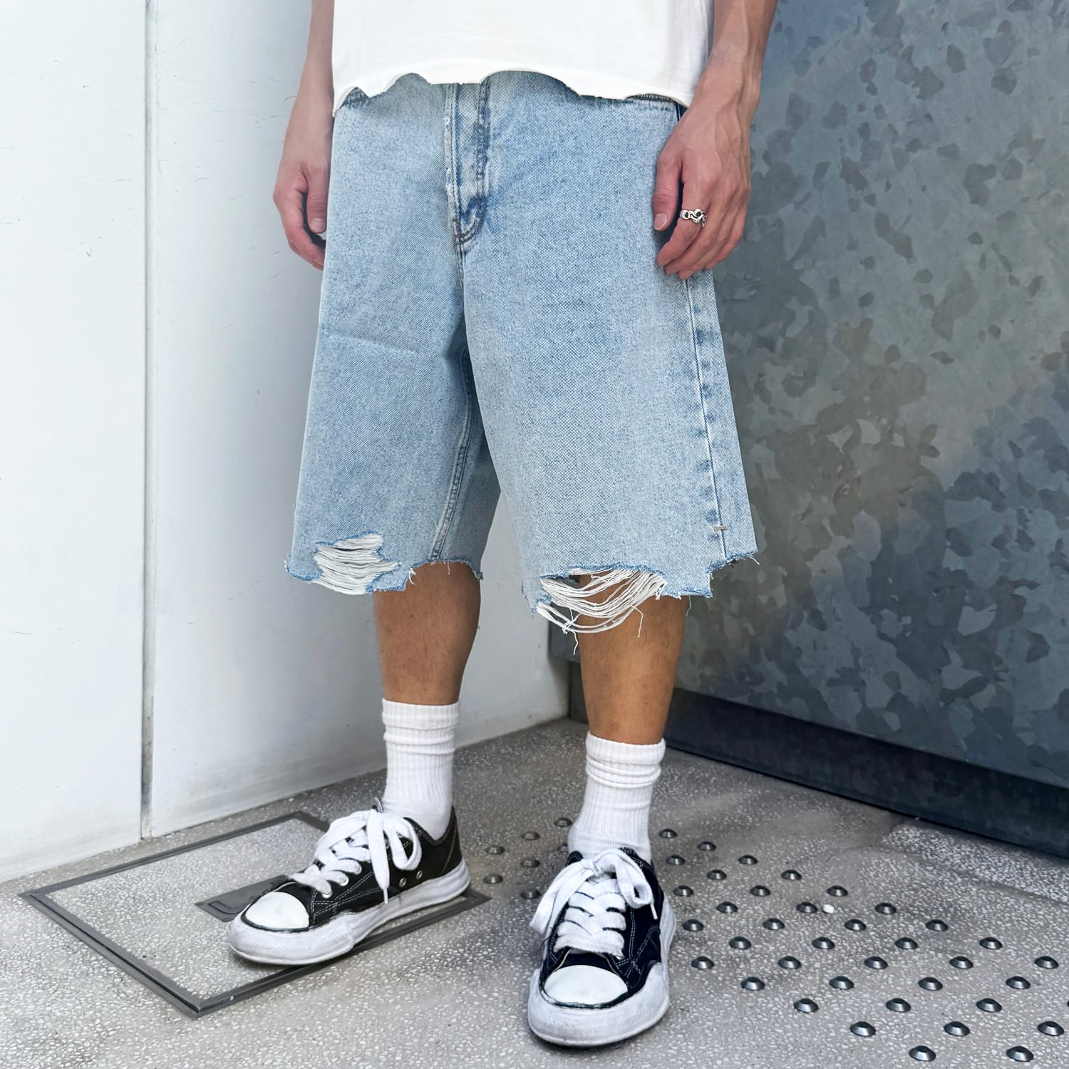 ASKYURSELF / FRAYED BAGGY DENIM SHORTS | HOLICK