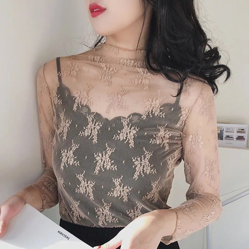 シースルー レーストップス フラワー ドット柄 | Faboutique