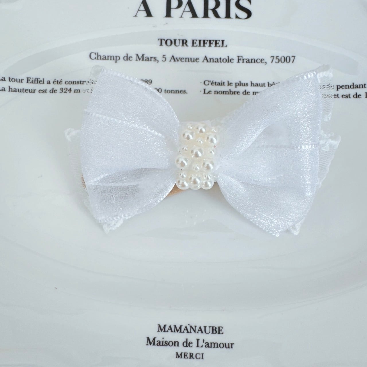 パールのお嬢様リボンヘアバンド（後ろ支え付き）