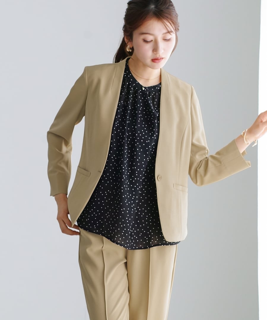 ラクして整うカセット服 】 さらさらオックス・カラーレスジャケット